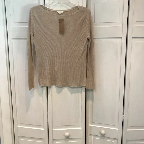 Eileen Fisher Renew collection 100% Linen Light weight tan ribbed sweater- XS - Picture 1 of 5